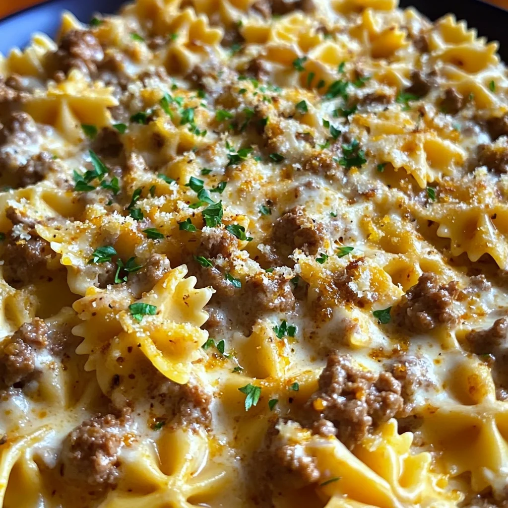 Cajun Cream Cheese Alfredo Bowties with Spiced Ground Beef