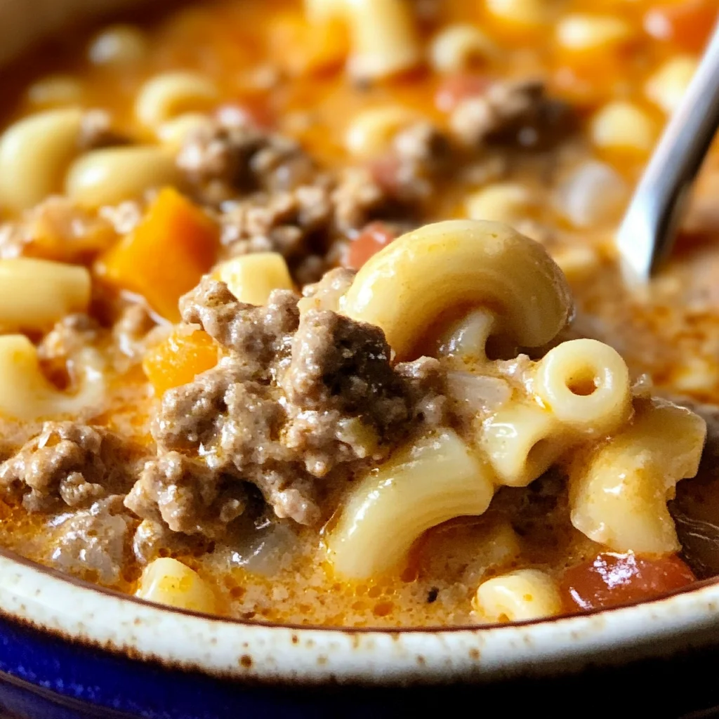 Cozy Cheeseburger Macaroni Soup