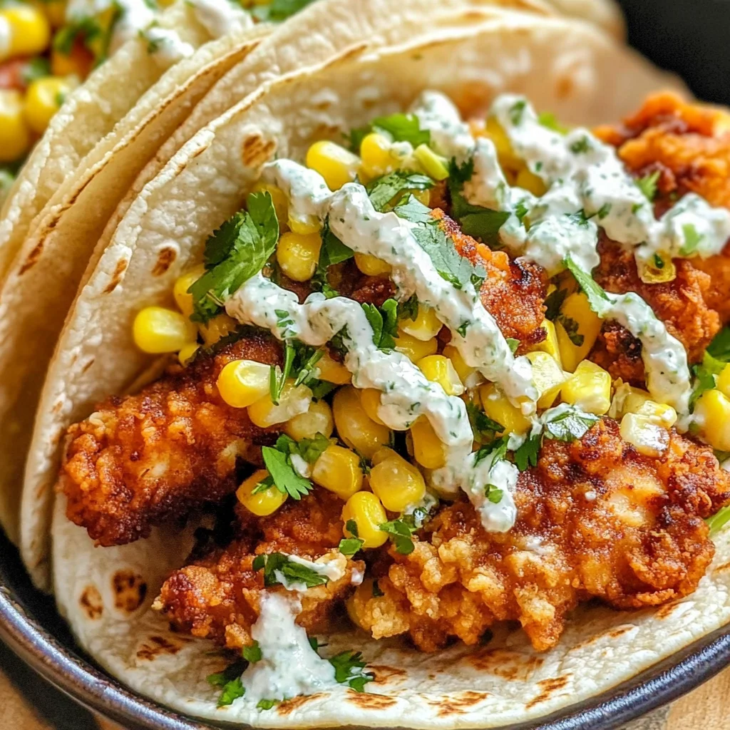 Fried Chicken Street Corn Tacos with Jalapeño Lime Ranch