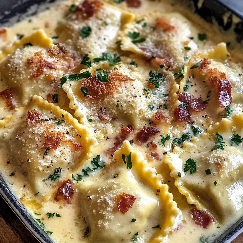 Olive Garden-Inspired Ravioli Carbonara