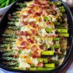 Cheesy Baked Asparagus with Gruyere cheese, Garlic, and Bacon