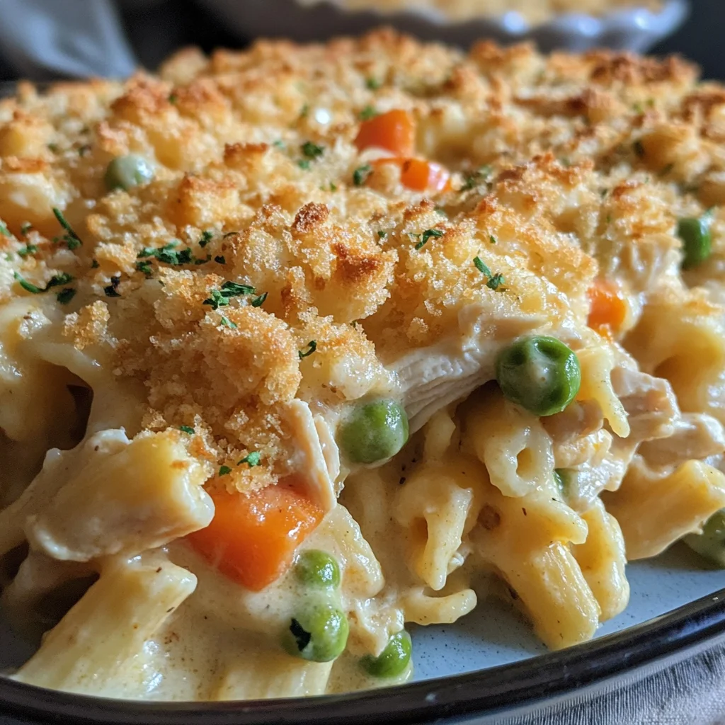 Creamy Chicken Pot Pie Pasta Bake