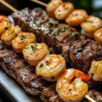 Grilled Steak and Shrimp Skewers with Garlic Butter