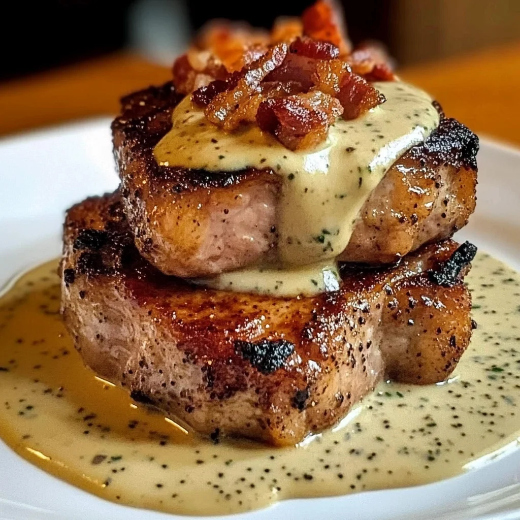 Indulge in Maple Bacon Pork Chops with Dijon Cream Sauce