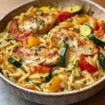 Mouthwatering Boursin Orzo Bake: Chicken & Veggie Delight
