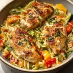 Mouthwatering Boursin Orzo Bake: Chicken & Veggie Delight