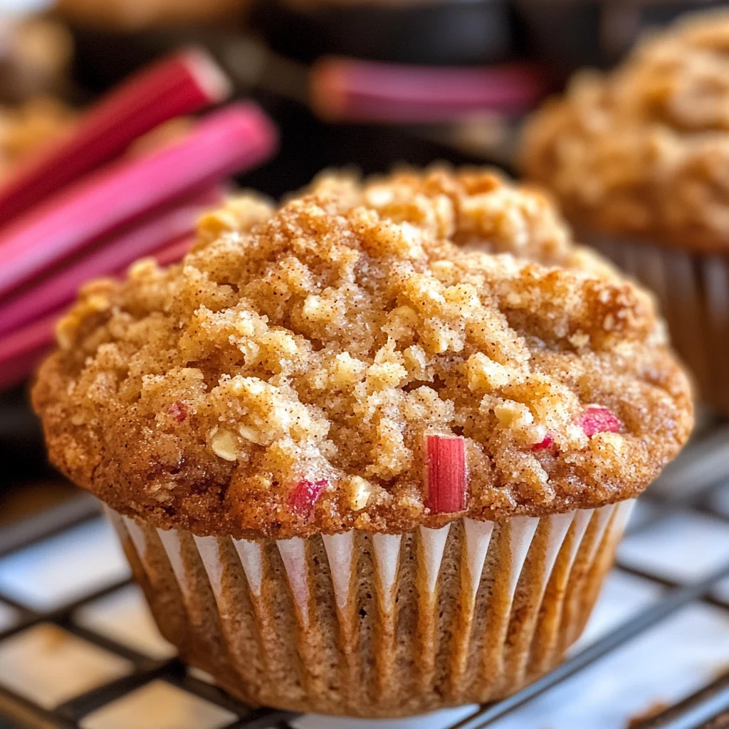 Rhubarb Oat Muffins with Cinnamon Butter Crumble