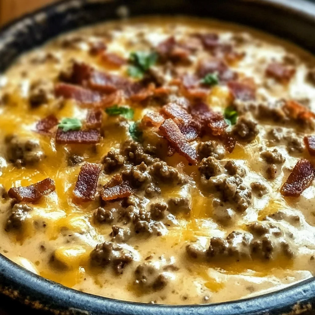 Sizzling Bacon Cheeseburger Queso Dip
