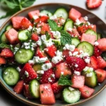 Watermelon Cucumber Salad with Strawberries and Feta