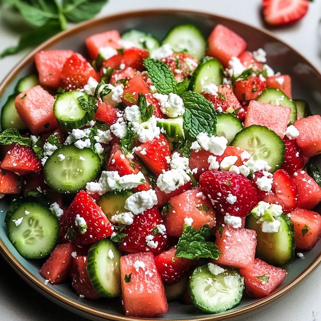 Watermelon Cucumber Salad with Strawberries and Feta