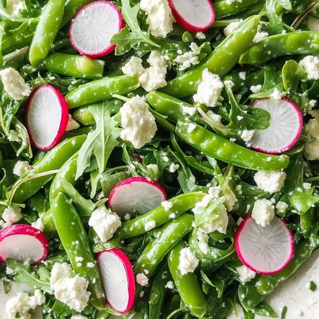 sugar snap pea salad with radishes, feta and arugula