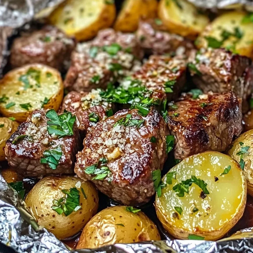 GARLIC STEAK & POTATO FOIL PACKETS