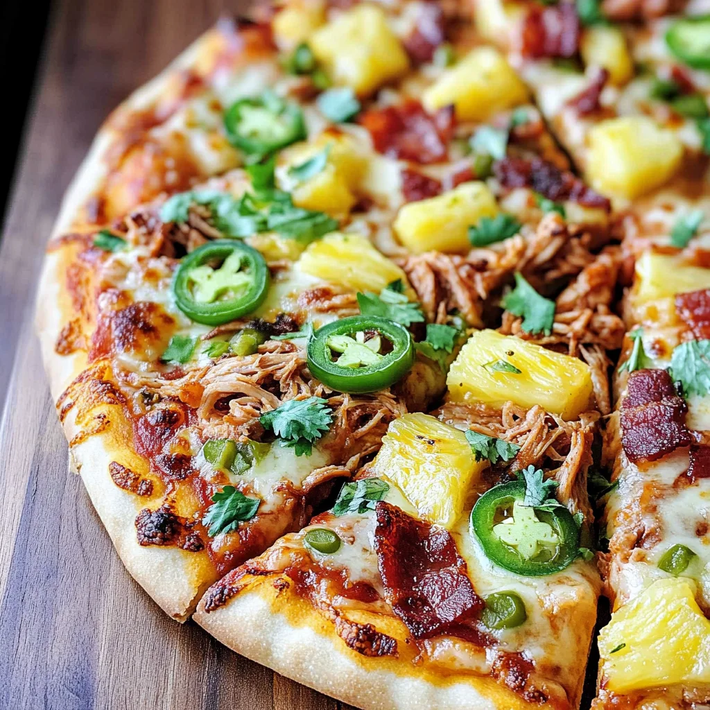 Pineapple Pulled Pork Pizza with Bacon, Jalapenos, & Cilantro