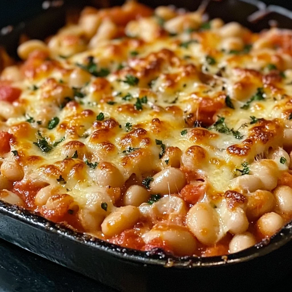 Comforting and Easy Cheesy White Bean Tomato Bake Recipe