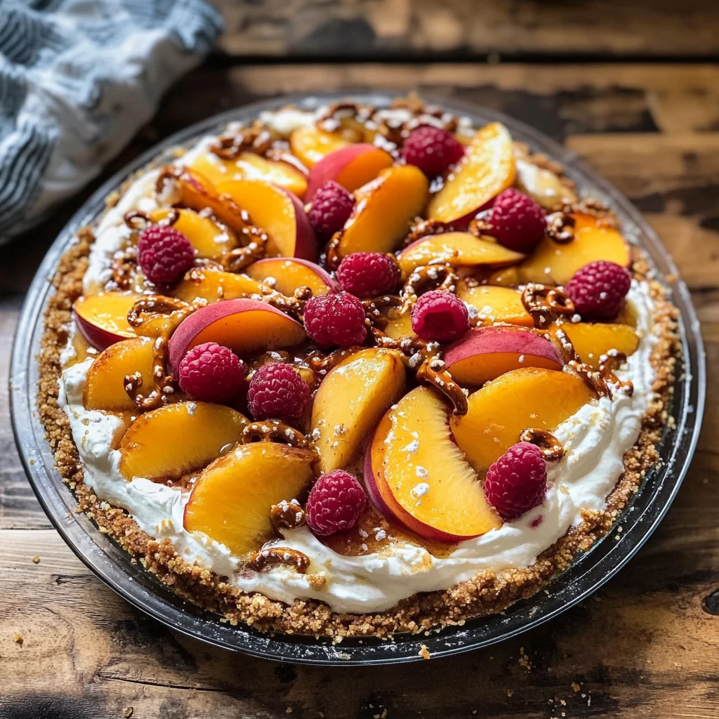 Peaches and Cream Pretzel Pie.